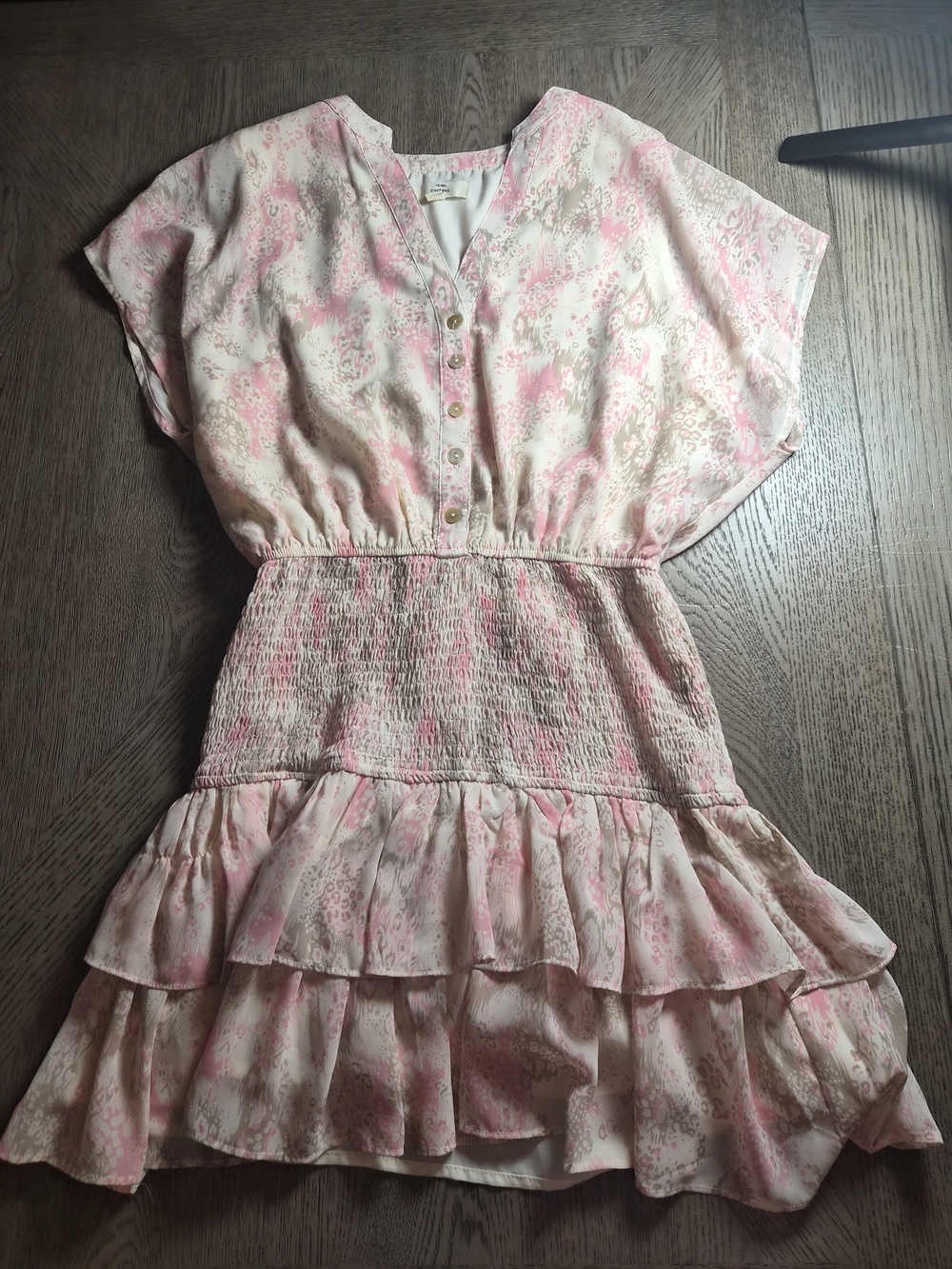 entro Pink and Cream Tiered Ruffle Mini Dress